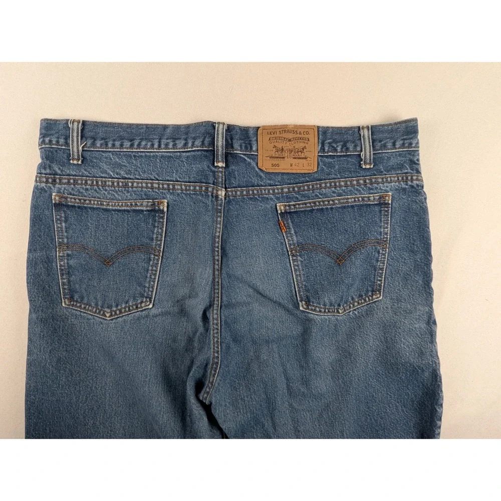Levis 505 Mens 42x32 Orange Tab Reg Straight Leg Med Wash Blue Jeans 80'S Denim